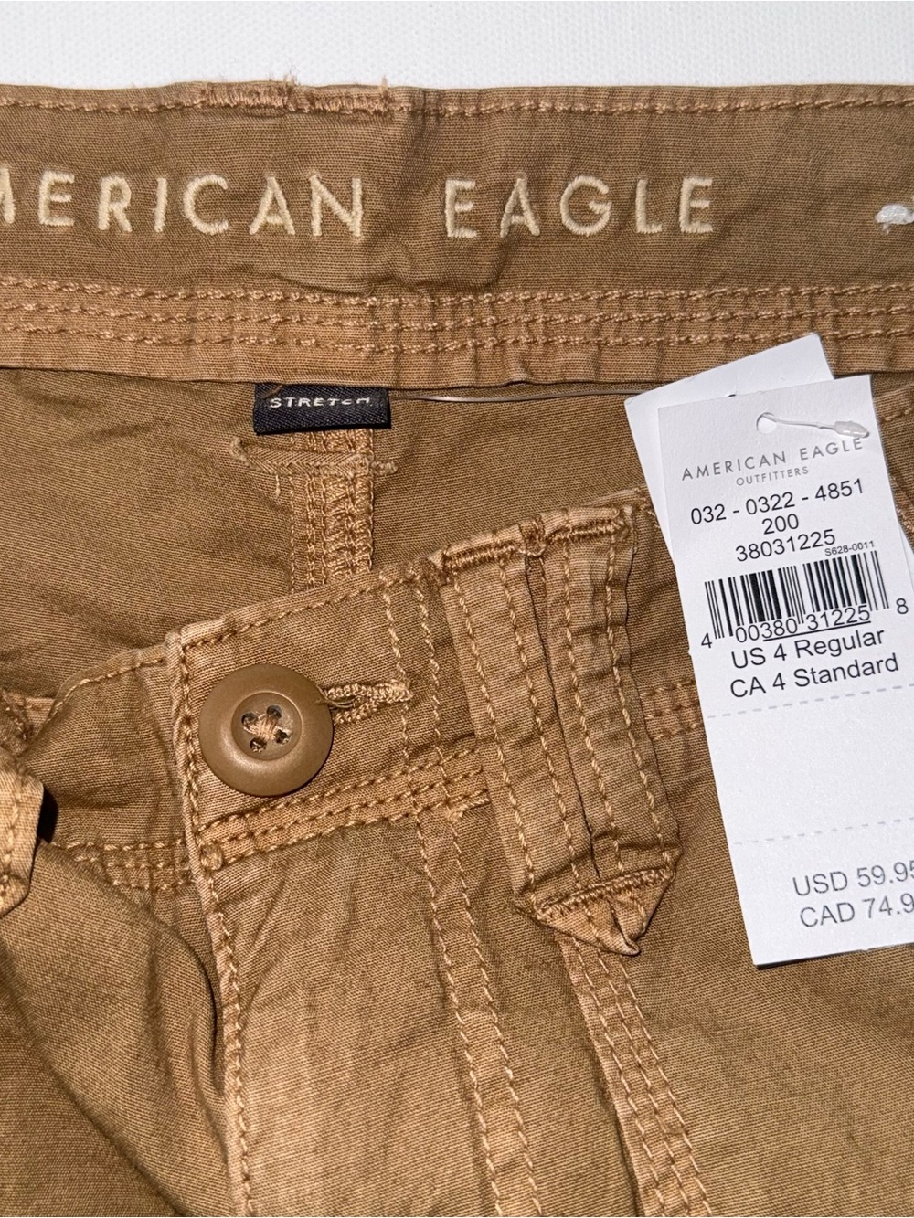 American Eagle Baggy Jogger Cargo Pants Brown Stretch Utility Pockets Size 4 NWT - Picture 9 of 10